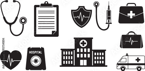 Medical icons and symbols for healthcare and hospital use