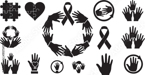 Support and awareness campaign symbols and icons for social causes together