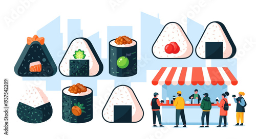 Japanese Food: Sushi, Onigiri, and Street Food Stall