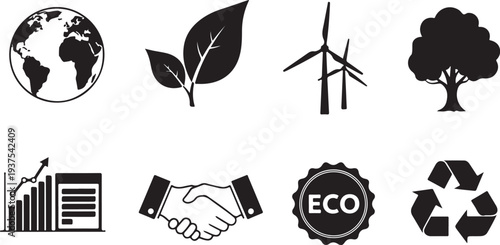 Eco Friendly Business Partnerships and Sustainable Development Icons