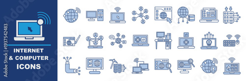 internet & computer blue icons set