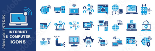 internet & computer flat blue icons set