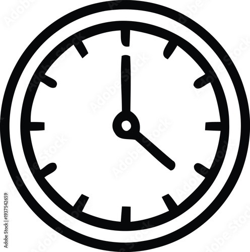 A simple black and white illustration of an analog clock face