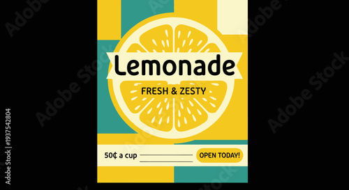 Fresh Lemonade Stand Sign with Price and Opening Hours.