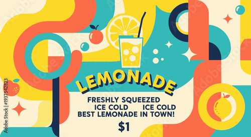 Colorful Lemonade Advertisement with Freshly Squeezed Ice Cold Drink.