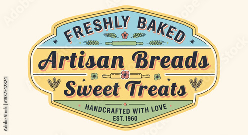 Artisan bakery logo with freshly baked breads and sweet treats.
