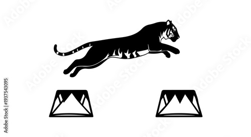 Tiger Jumping Over Pedestals Circus Illustration