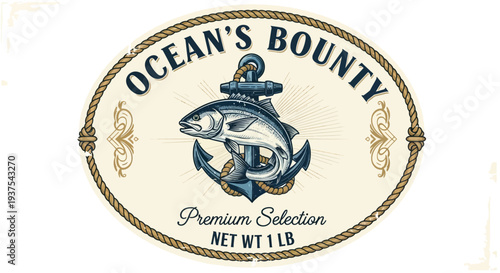 Ocean's Bounty seafood label with fish and anchor emblem.