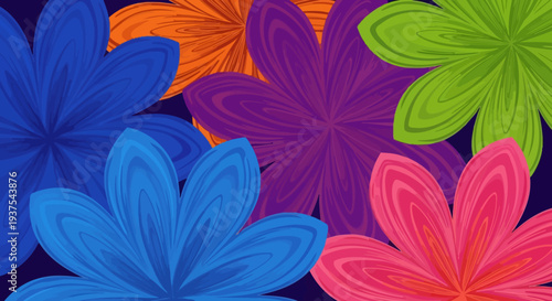 Vibrant multicolored flowers pattern with intricate designs.
