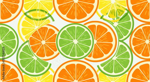 Colorful citrus fruits pattern with oranges and lemons.