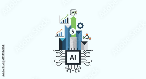 Artificial Intelligence Concept with Circuit Board and Icons.