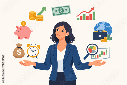 Successful investment expert and financial advisor woman managing wealth with savings, stock market trading, and portfolio planning for profit, growth, and long-term financial security in business.