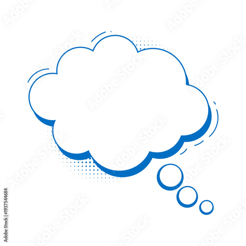 Blue Comic Style Speech Bubble Graphic Element for Communication and Thoughtful Design Projects, with Retro Halftone Details