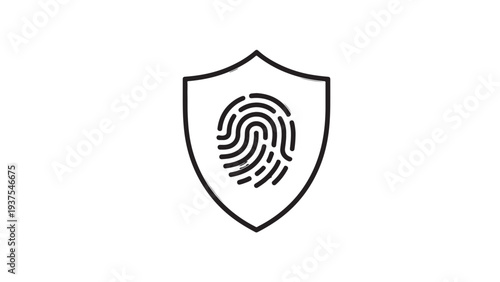 Shield icon with fingerprint for digital security.
