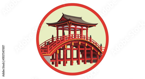 Red Japanese Bridge and Pagoda