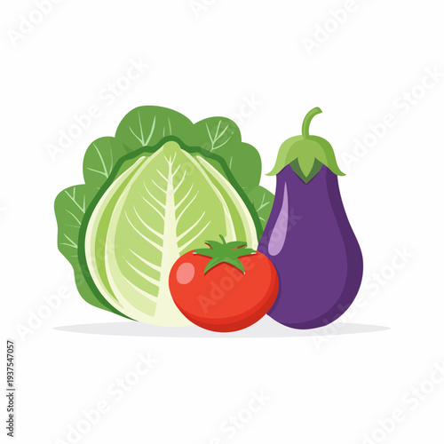 Fresh vegetables and fruits displayed together in a simple illustration