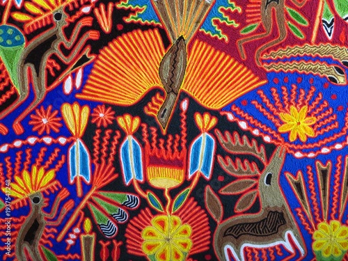 wallpaper of a colorful traditional mexican textile (wixarika)