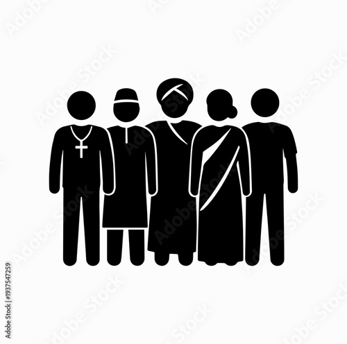 People of Different Religions Standing Together Silhouette Vector