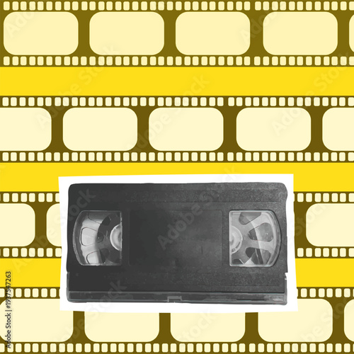 video cassette on a yellow background.  Pattern