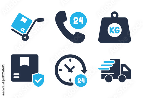 Delivery Services and Customer Support icon set. Solid glyph series icons