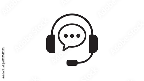 Customer support headset icon with speech bubble.