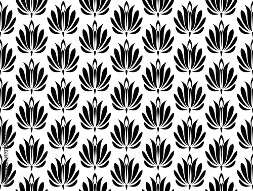 Flower geometric pattern. Seamless vector background. White and black ornament.
