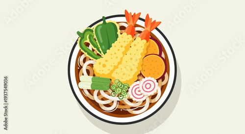 Japanese Udon Noodle Soup with Shrimp Tempura