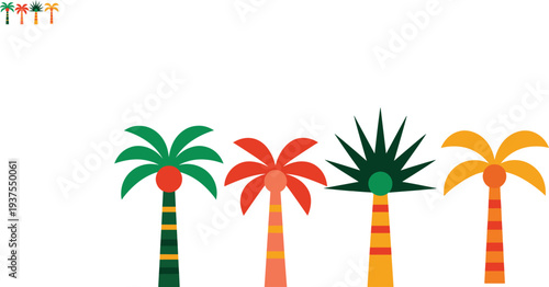 Colorful palm tree icons set isolated on white background tropical summer beach illustration collection for travel design and decorative branding