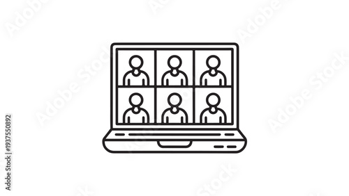 Video conference icon with laptop participants.