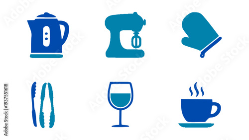 Drink icons featuring kettle, coffee cup, mixer, wine glass, and beverage utensils.