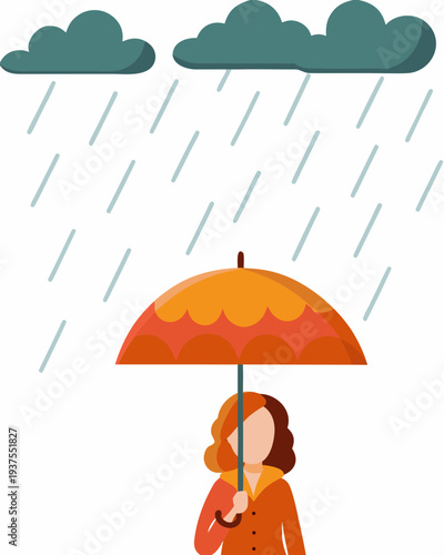 A person with an umbrella stands in the rain under cloudy skies