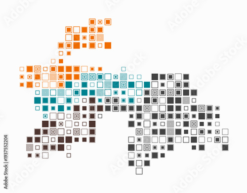 Tajikistan, shape of the country build of colored cells. Digital style map of the Tajikistan on white background. Large size square blocks. Vibrant vector illustration.