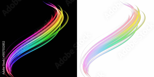 Tableau sur toile Colorful light streak curve isolated on black background, glowing neon light tra