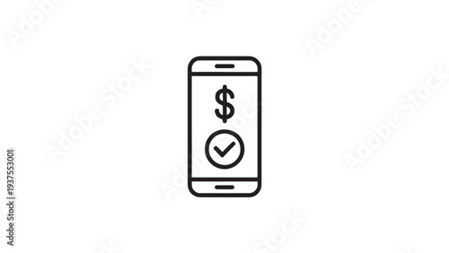 Mobile finance icon with dollar and checkmark.