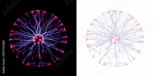 Plasma electric sphere isolated on black background, glowing energy orb, electric plasma ball, high-voltage energy sphere, futuristic sci-fi plasma effect for technology and fantasy visuals