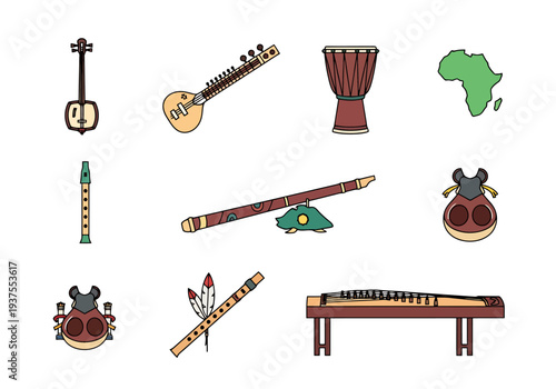Collection of Diverse Musical Instruments From Different Cultures And Regions Representing Global Harmony And Artistic Expression