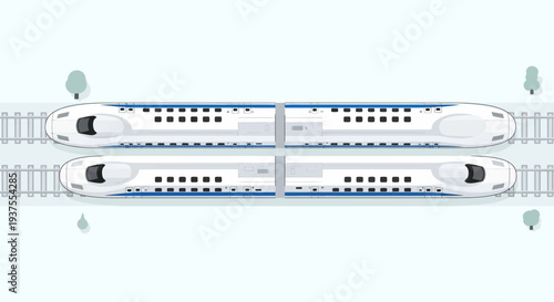High-speed trains on parallel tracks, top view