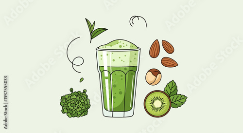 Green Smoothie with Almonds and Kiwi