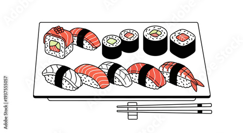 Japanese Sushi Platter with Chopsticks