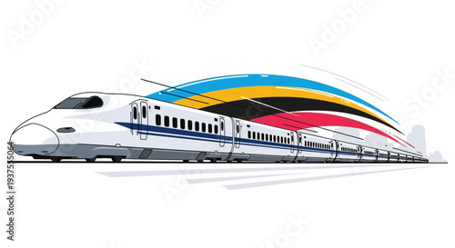 High-speed train with colorful streaks