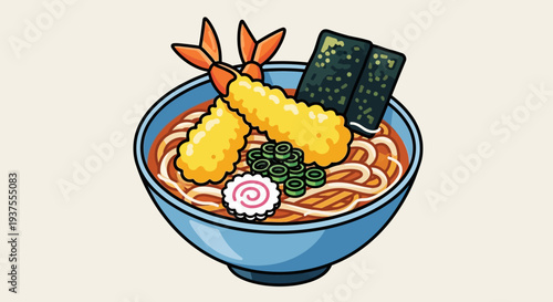 Japanese Udon Noodle Soup with Shrimp Tempura