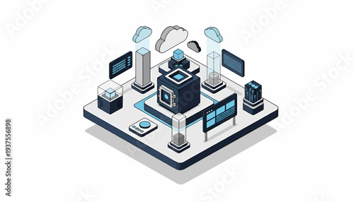 Isometric Laboratory Equipment and Computer Setup for Scientific Research.