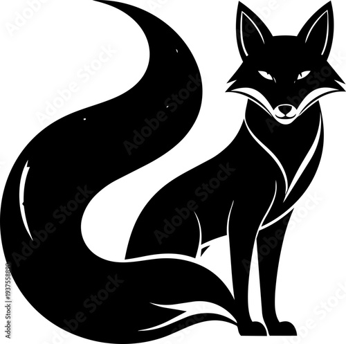 Black Fox Silhouette Illustration Art.