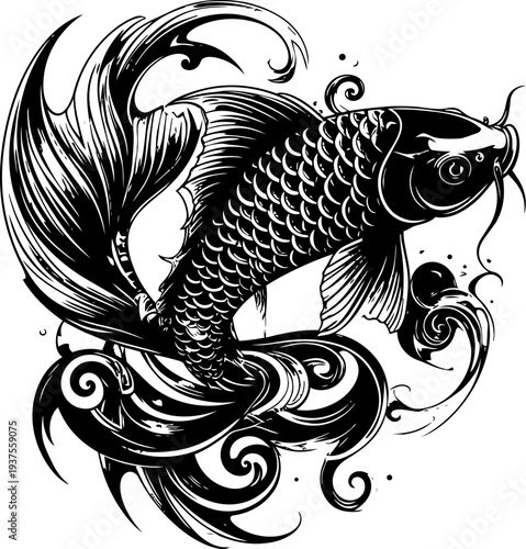 Black and White Fish Tattoo Art.