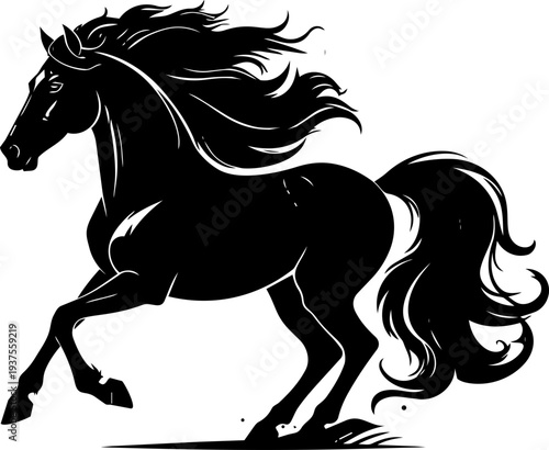 Black Horse Running Freely Silhouette.
