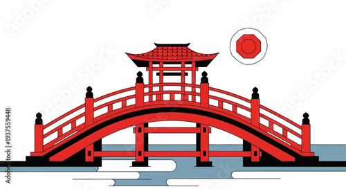 Japanese Red Bridge and Pagoda