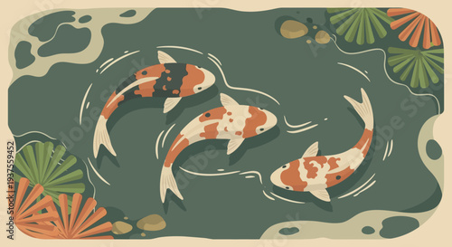 Koi Fish Swimming in Pond