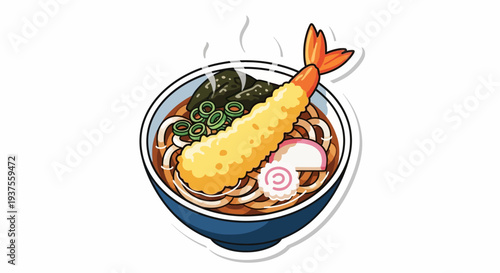 Japanese Udon Noodle Soup with Shrimp Tempura