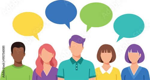 Group of people communicating with speech bubbles