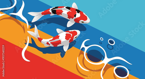 Koi Fish Swimming in Colorful Water